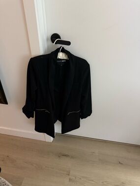 Fashion Nova Black Open-Front Blazer with Gold Zipper Accents
